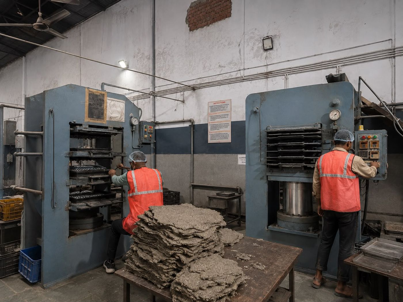 Vulcanisation presses forming tennis-ball cups